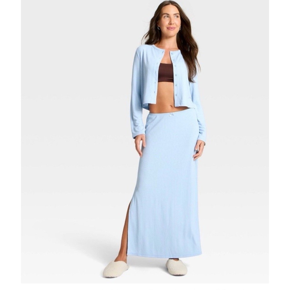 Medium Women's Variegated Ribbed Pajama Skirt & Cardigan- Auden Blue NWT